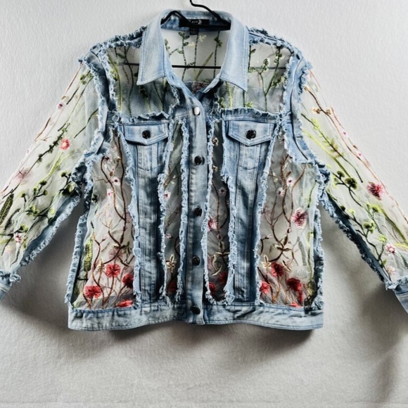 A.Z.I. New York Floral Embroidered Mesh Denim Jacket Large NWT Whimsygoth Boho - Picture 1 of 11